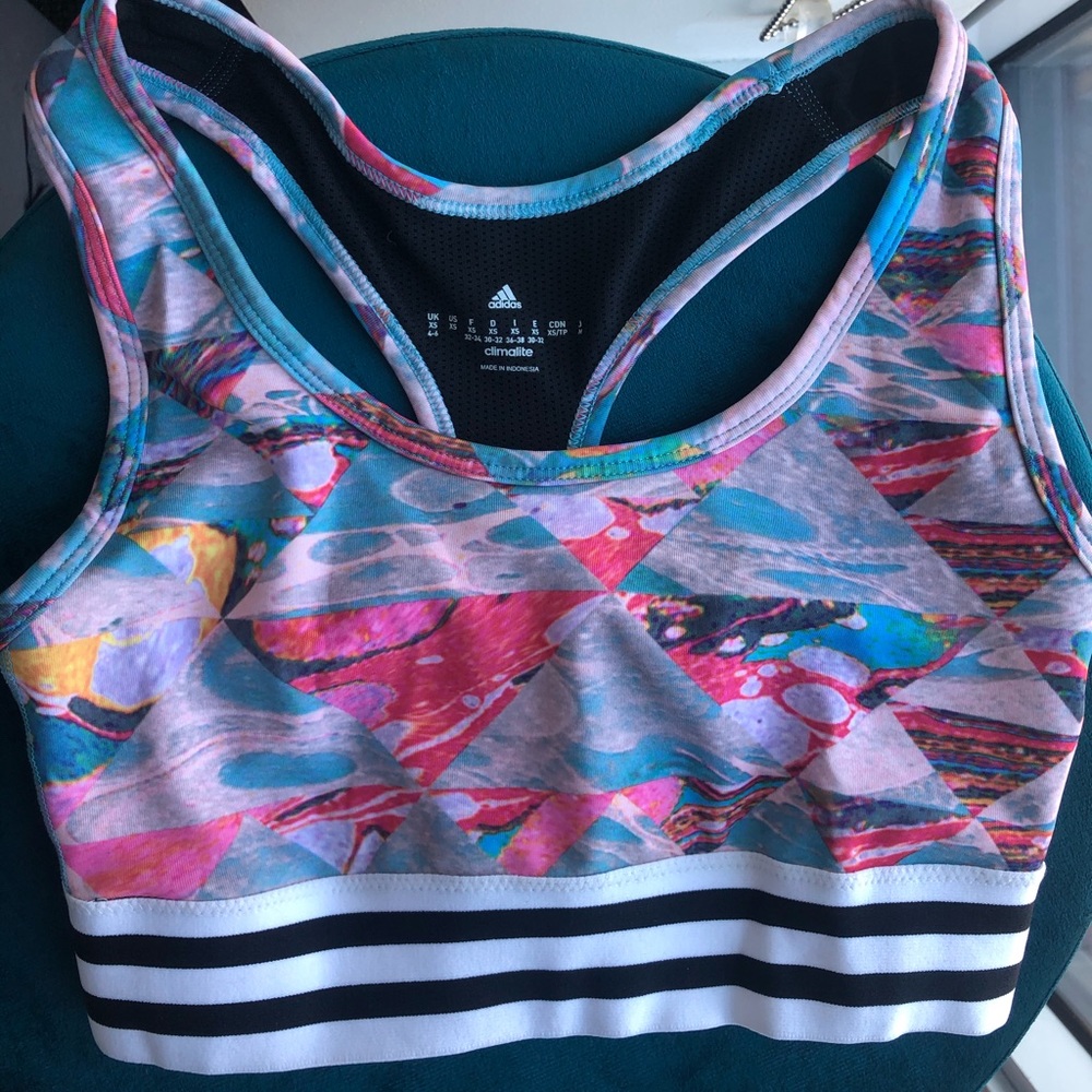 Adidas Patterned Climalite Pink Blue Sports Bra